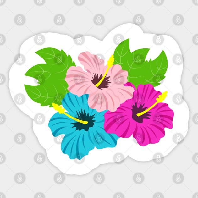 Cheerful Tropical Hibiscus Flowers Sticker by Syressence